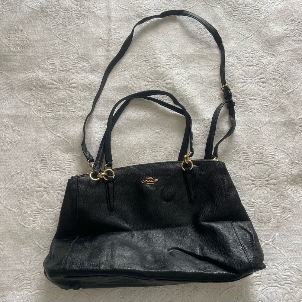 Coach Black Leather Carryall Bag with Gold Hardware